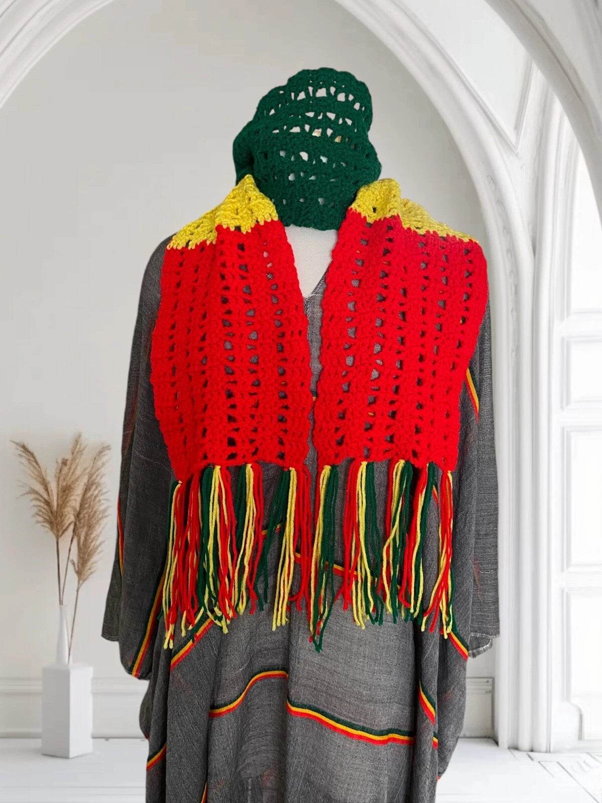 Hand-Knitted Ethiopian Flag Scarf – Green, Yellow & Red