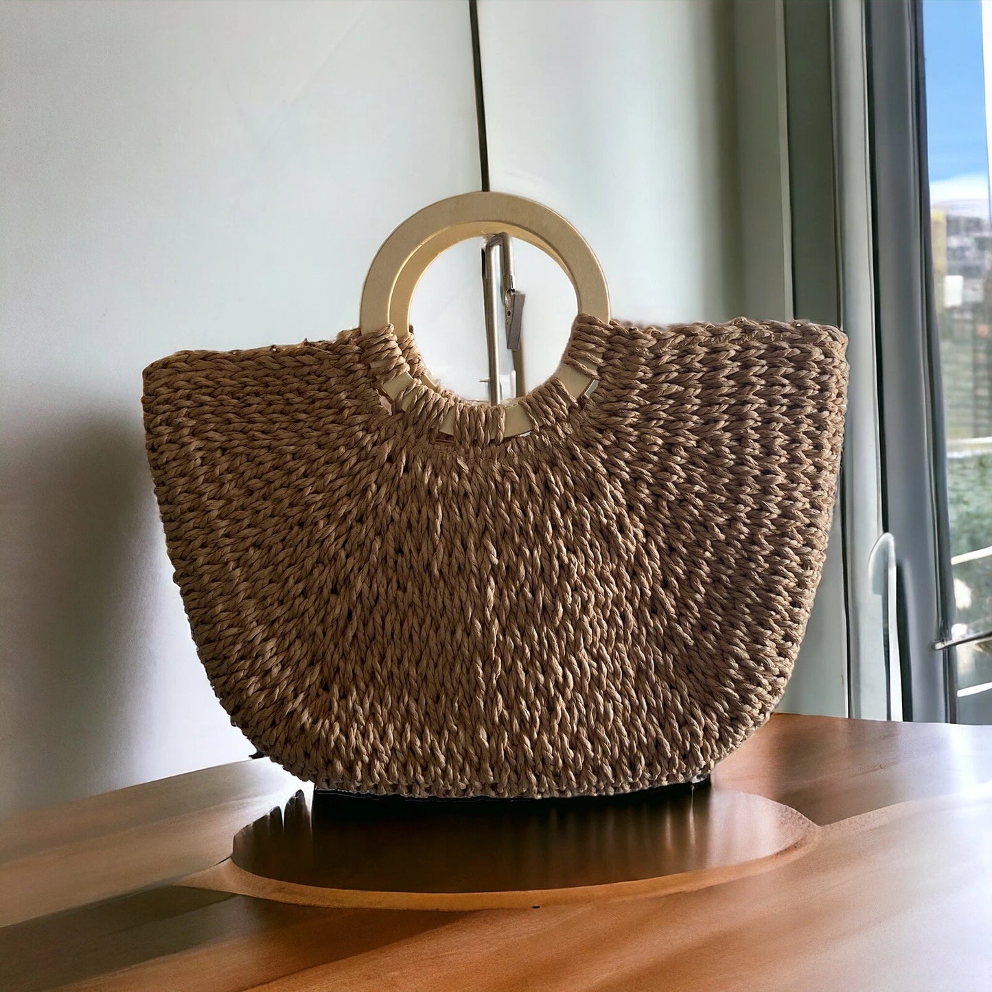 Sun n' Sand Straw Handbag Tote Bag Purse Beach Summer Vacation Wicker Large