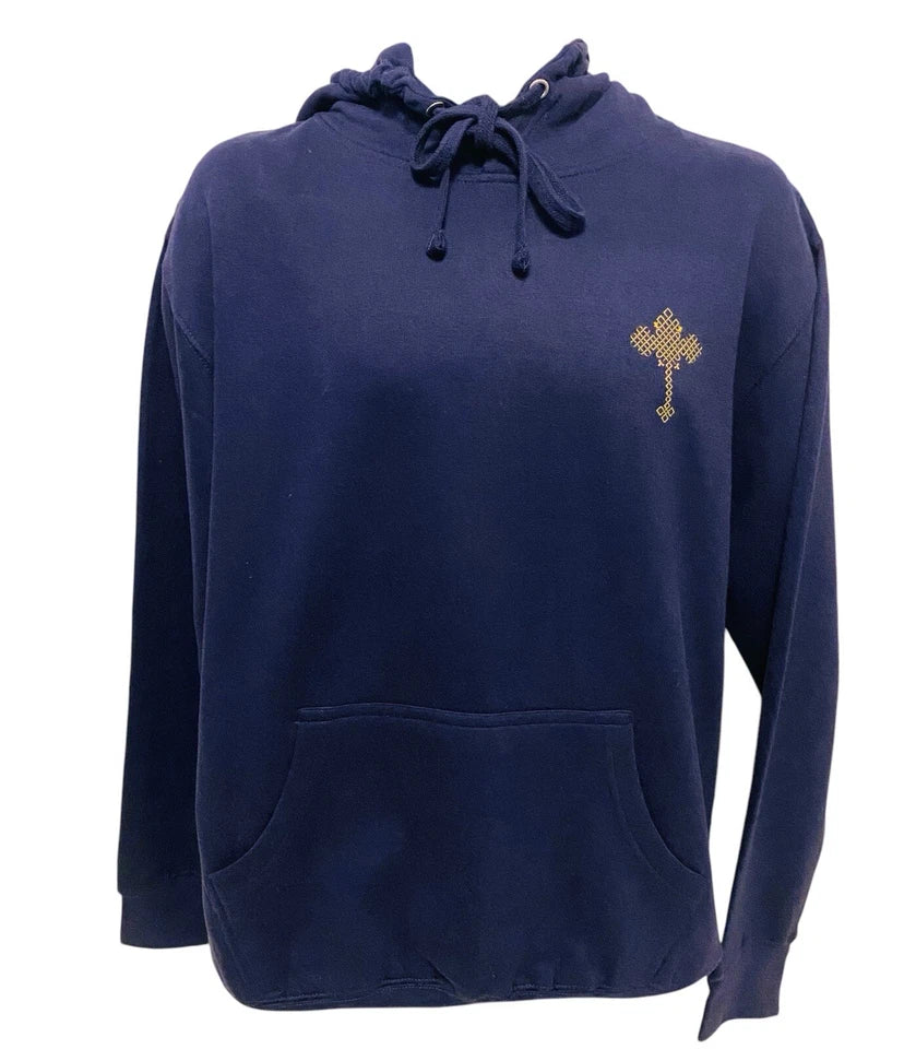 Ethiopian Cross Design, Blue Hoodie