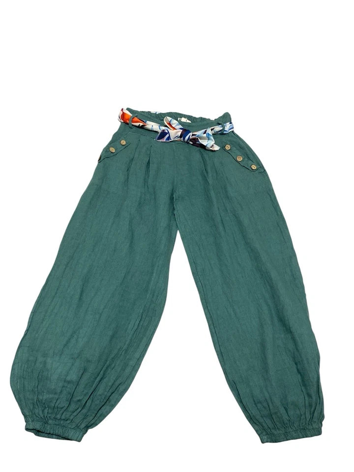 Made in Italy Linen Pants – Sky Blue Drawstring Trousers