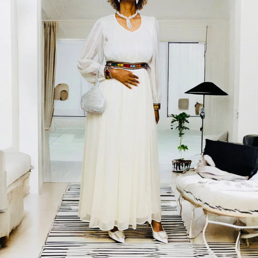 YESHIALEM Modern Ethiopian Dress | Made in Los Angeles | Women's Cultural Midi Dress Size Medium