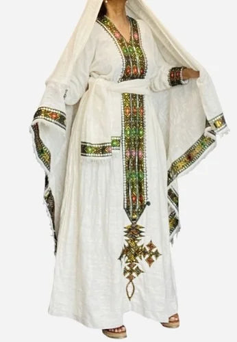 Wello Habesha Kemis | Handmade Ethiopian Cotton Dress | Multi-Color Traditional Women's Dress