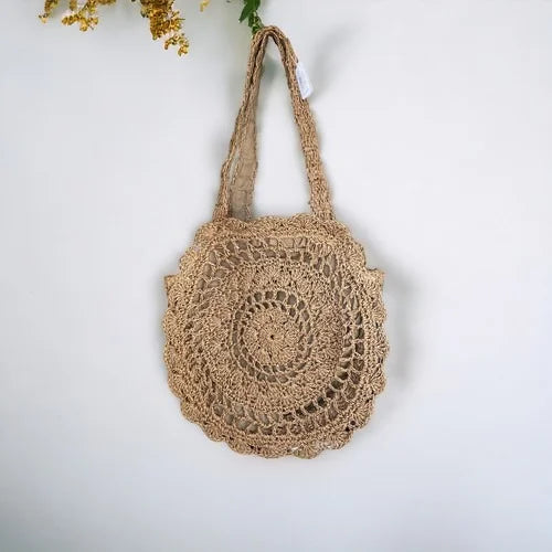 Women Boho Woven Handbag Summer Beach Tote Straw Bag Round Rattan