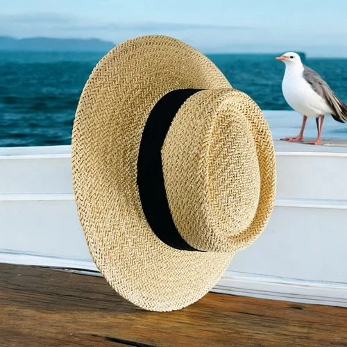 Straw Sun Hat with Bow | Beige One Size Hat | Beach & Garden Summer Hat