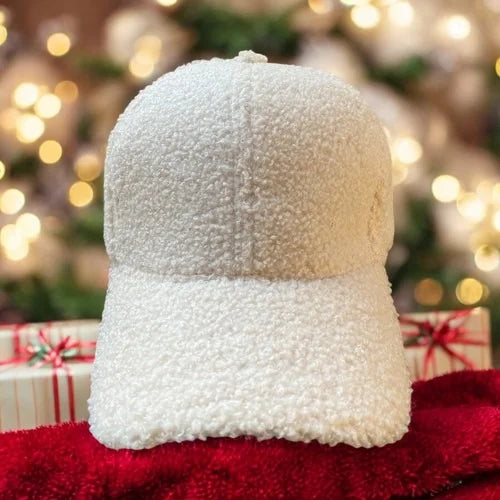 Women's Faux Fur Baseball Cap | Beige Plush Baseball Hat | One Size Adjustable Dad Hat