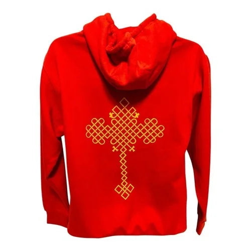 Red Ethiopian Cross Hoodie | Unisex Cotton Blend Pullover | Size Small Winter Hoodie