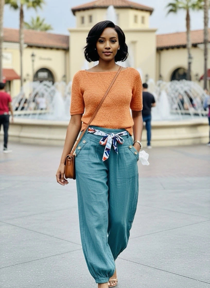 Made in Italy Linen Pants – Sky Blue Drawstring Trousers