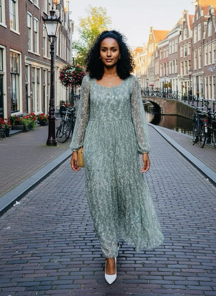 Italian Long Sleeve Maxi Dress – Sage Green
