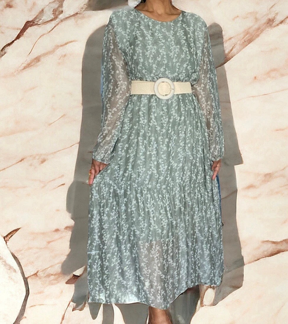 Italian Long Sleeve Maxi Dress – Sage Green