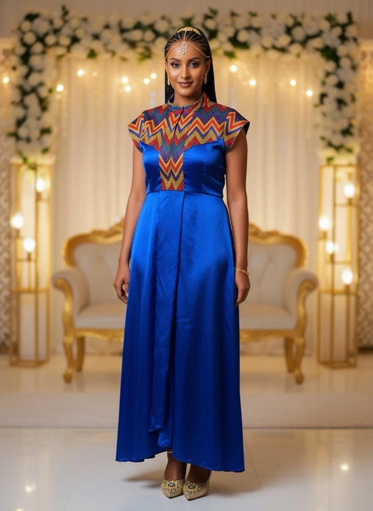 Modern Ethiopian Dress Custom-Made Dresses Telet And Silky Satin