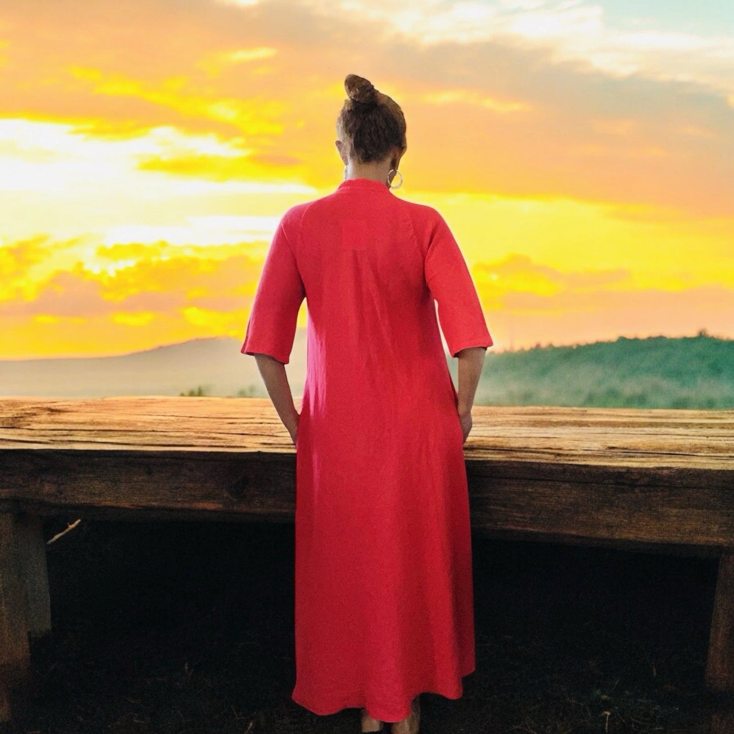 Made in Italy Flowing Linen Maxi Dress – Crimson Red