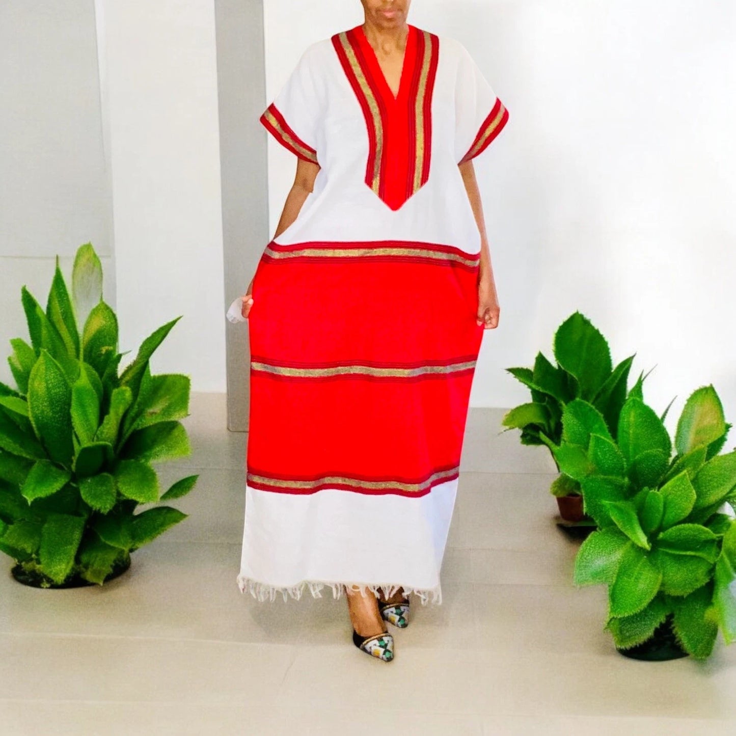 Traditional Ethiopian Dress – Red Tibeb Habesha Kemis