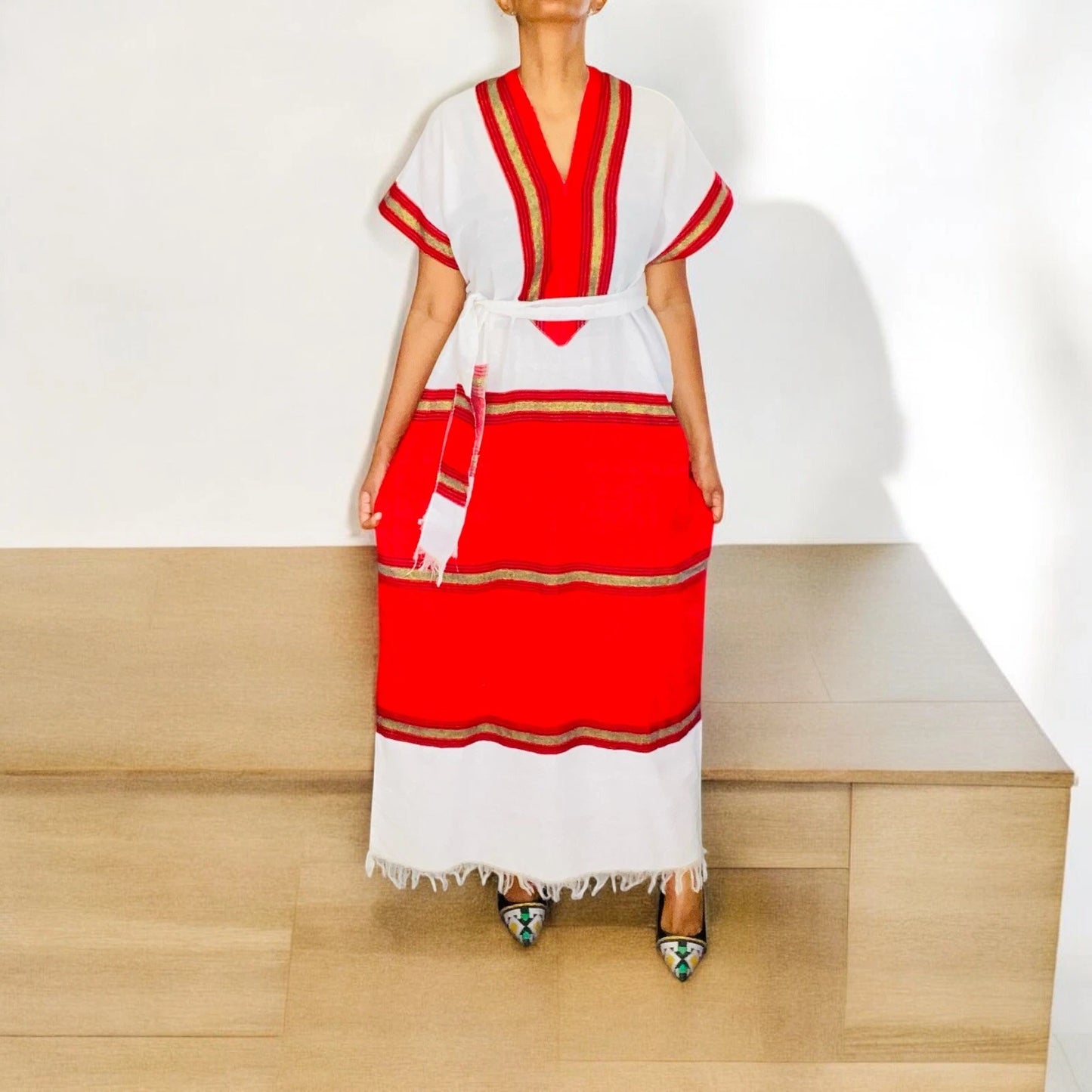 Traditional Ethiopian Dress – Red Tibeb Habesha Kemis