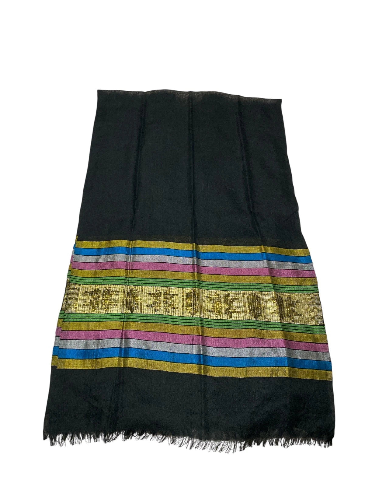 Handwoven Ethiopian Cross Embroidered Cotton Scarf – Black