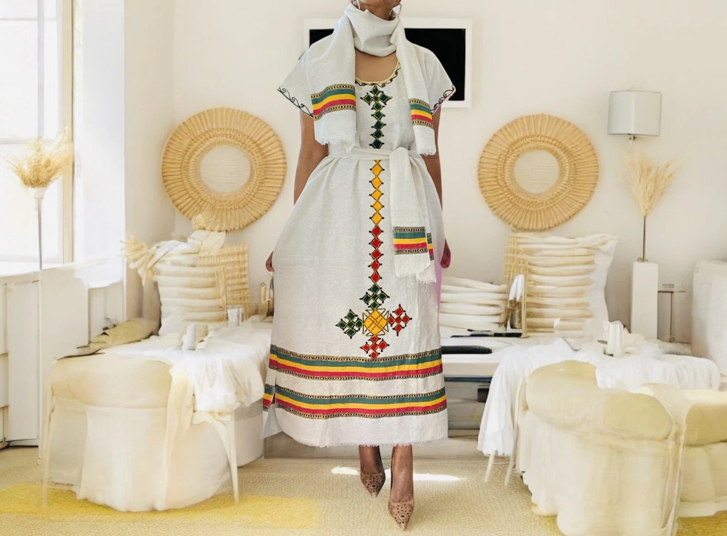 Traditional Ethiopian Dress – Multicolor Tibeb Habesha Kemis
