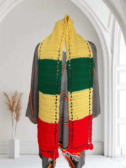 MOM’S Handmade Knit Ethiopian flag scarf
