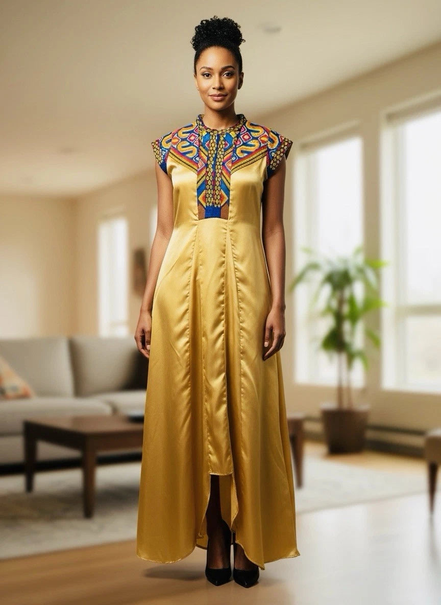 Modern Ethiopian Dress Custom-Made Dresses Telet And Silky Satin