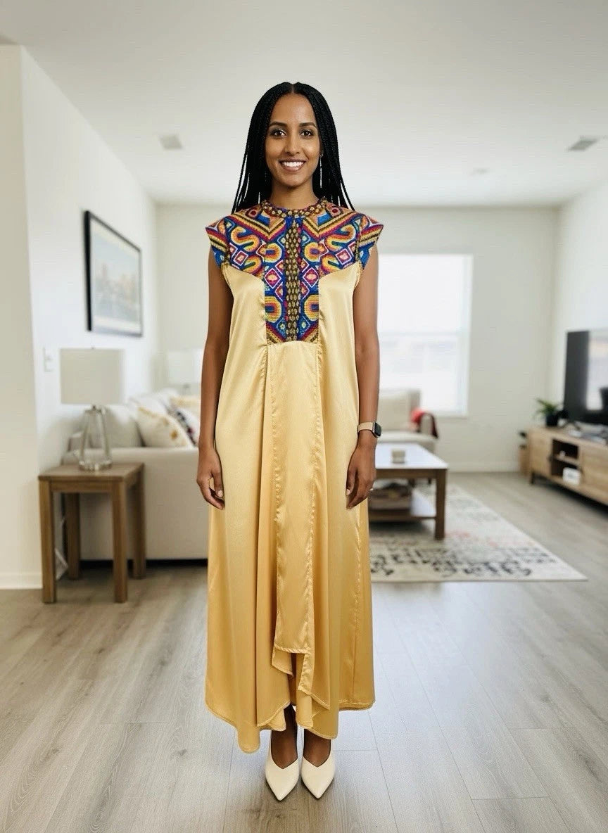Modern Ethiopian Dress Custom-Made Dresses Telet And Silky Satin