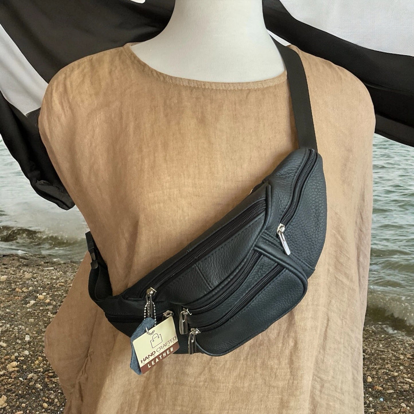 Multifunction Genuine Leather Hip Bum Bag Travel Pouch for Men and Women