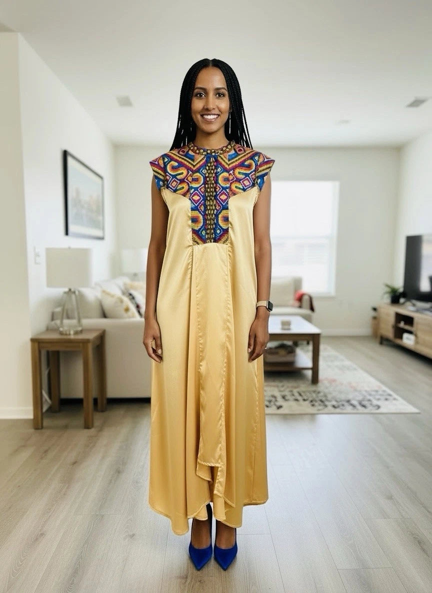 Modern Ethiopian Dress Custom-Made Dresses Telet And Silky Satin