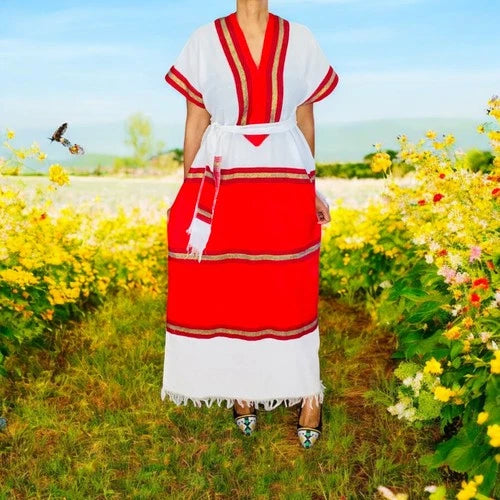 Traditional Ethiopian Dress – Red Tibeb Habesha Kemis