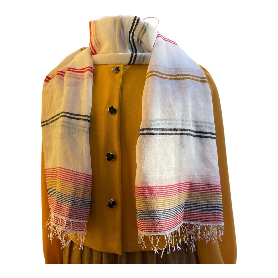 Traditional Ethiopian Handwoven Cotton Scarf – Beige & Red Tibeb