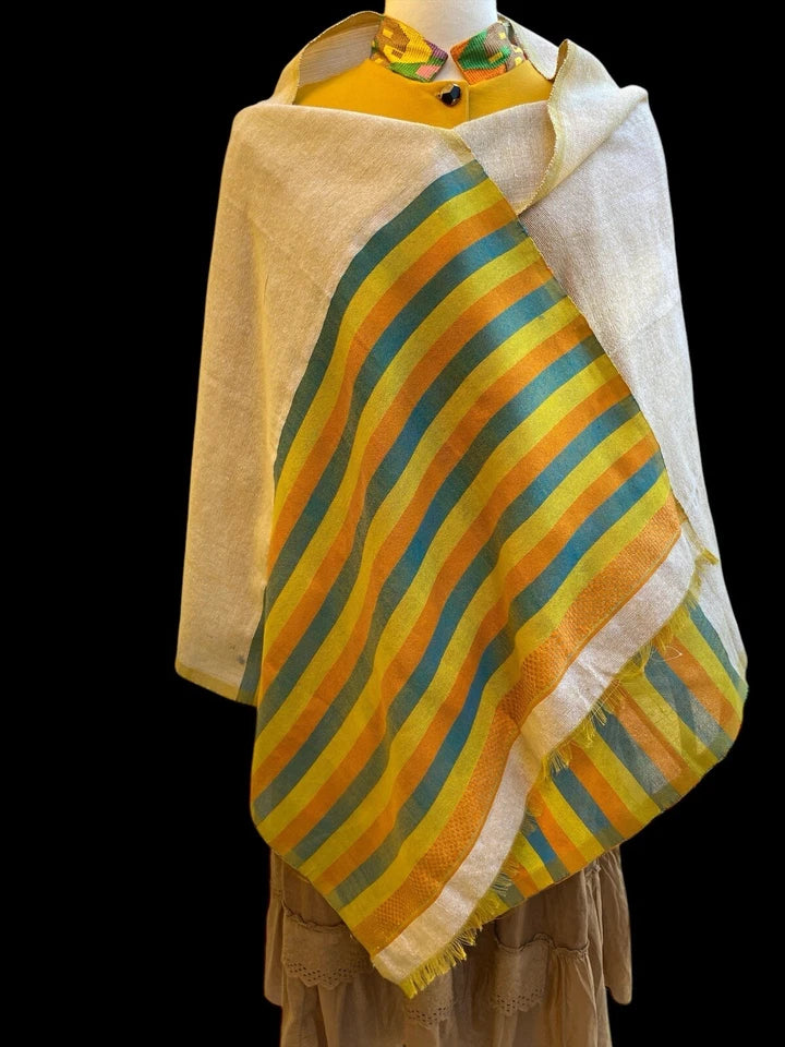 Premium Ethiopian Handwoven Cotton Scarf – Multicolor Tibeb Design