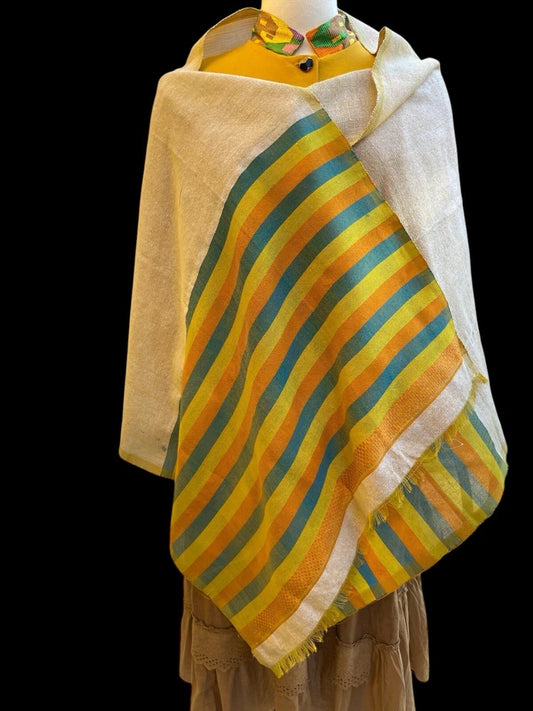 Premium Ethiopian Handwoven Cotton Scarf – Multicolor Tibeb Design