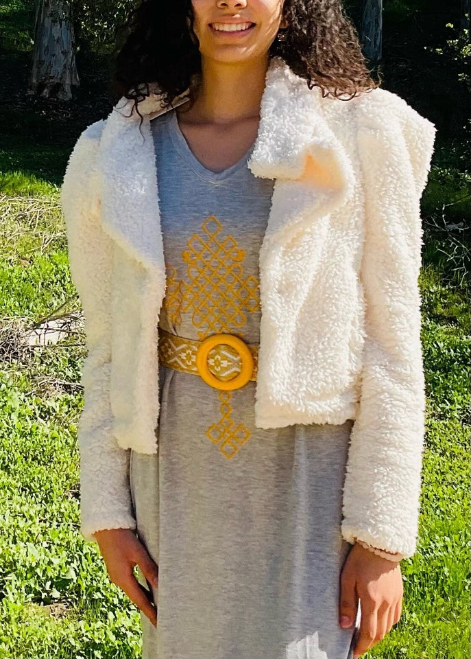 Women's Gray Cotton Dress with Ethiopian Cross Design