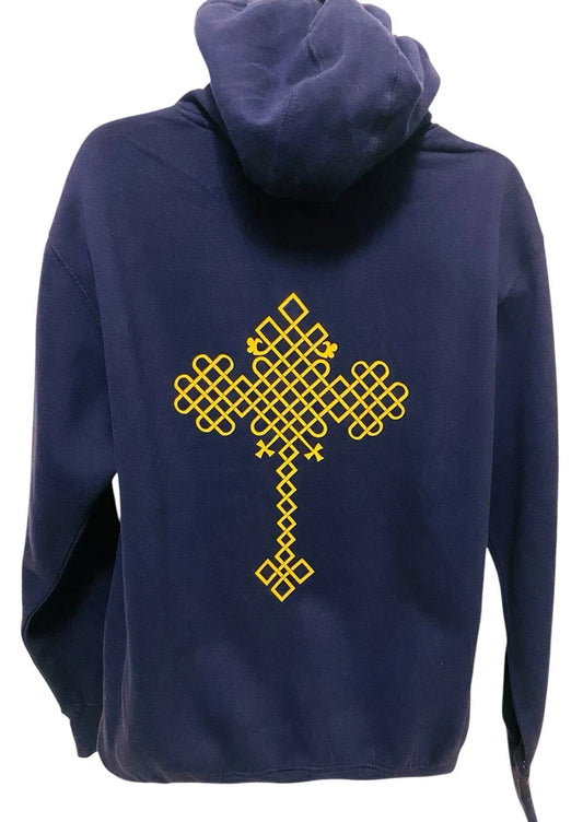 Ethiopian Cross Design, Blue Hoodie