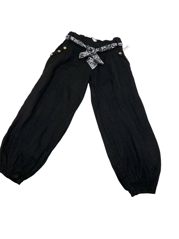 Italian Linen Drawstring Pants – Navy Dark Blue