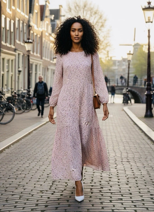Women's Made in Italy Long Sleeve Maxi Dress – Blush Pink