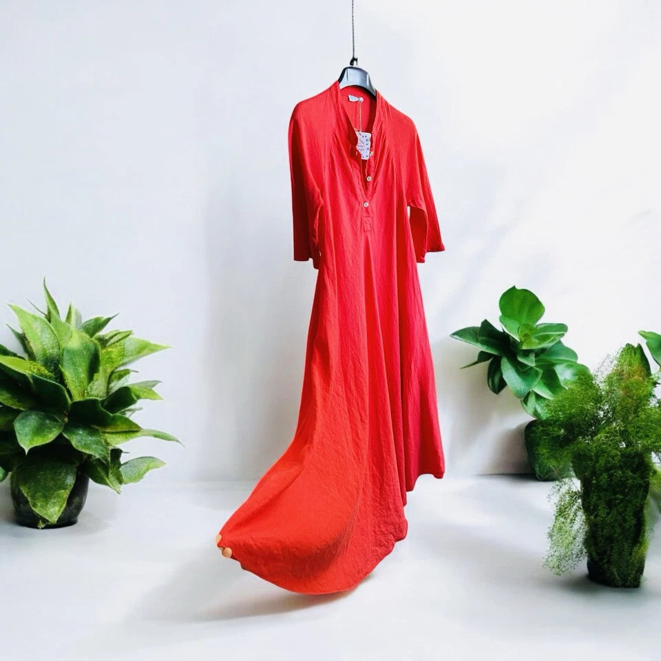 Made in Italy Flowing Linen Maxi Dress – Crimson Red