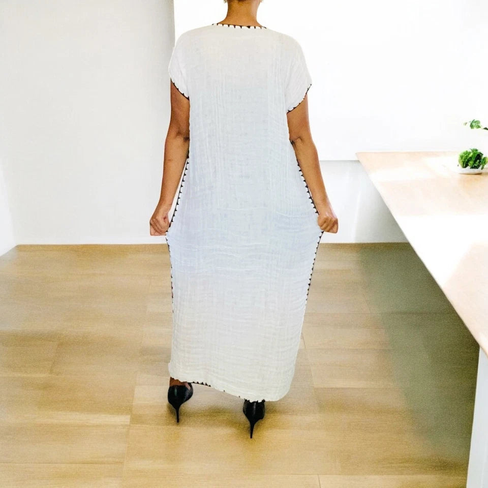 Traditional Ethiopian Habesha Kemis – White with Black & Gold Tibeb