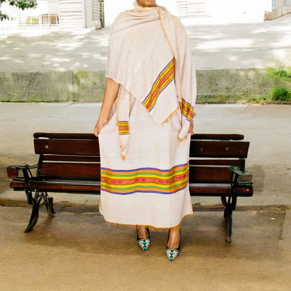 Traditional Ethiopian Dress – Gold Tibeb Habesha Kemis