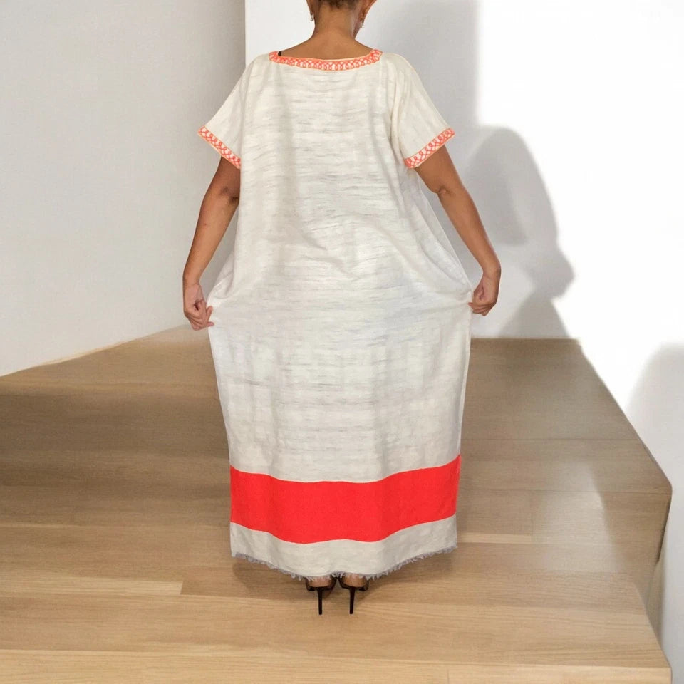 Traditional Ethiopian Dress – Orange Tibeb Sleeveless Kemis