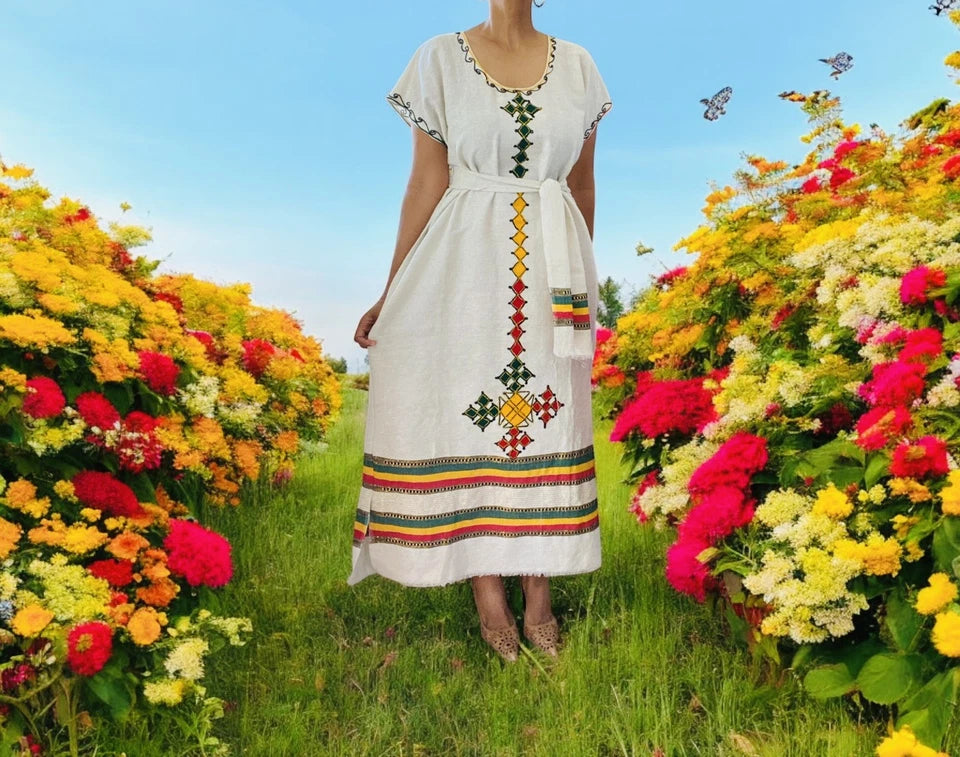Traditional Ethiopian Dress – Multicolor Tibeb Habesha Kemis